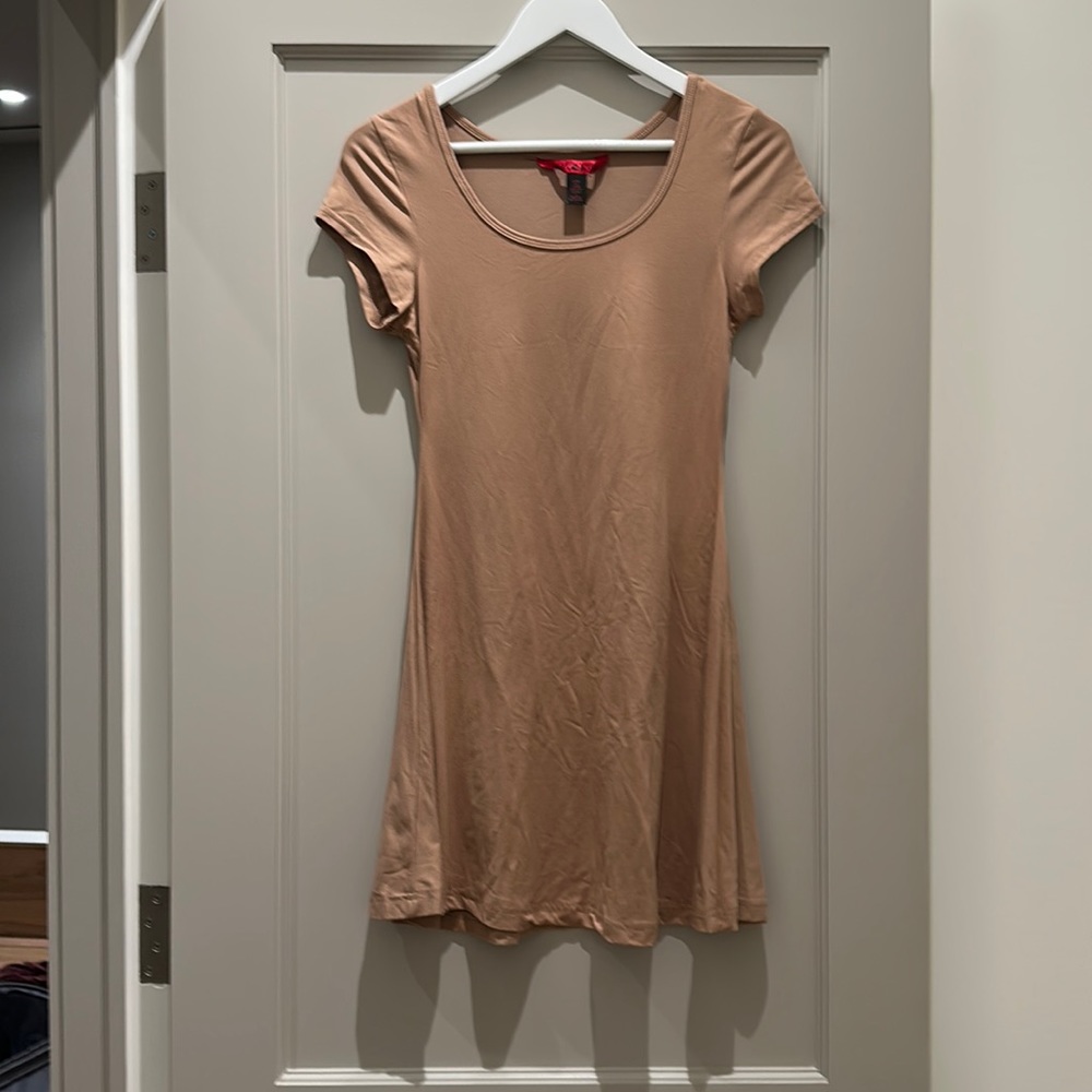Tan short dress. Suede-like feel